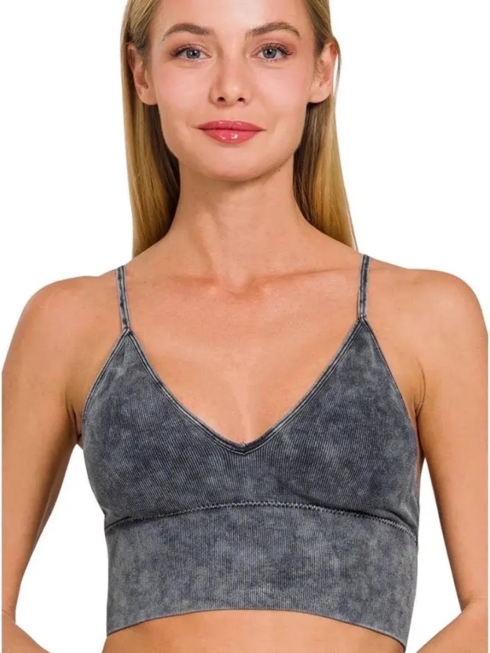 NWOT Zenana Acid Wash Ribbed Seamless Padded Brami            Size L/XL